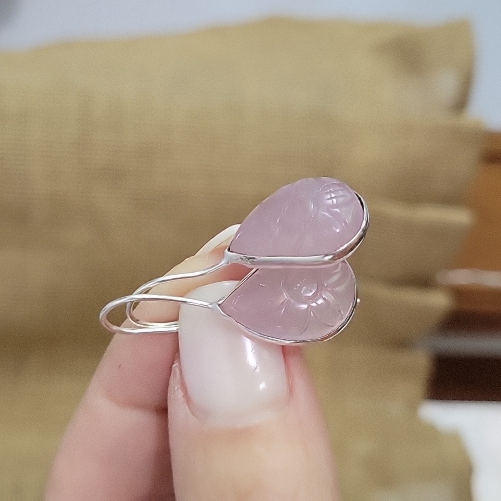 Floral Etched Glass Drop Earrings, lilac - Picture 5 of 7